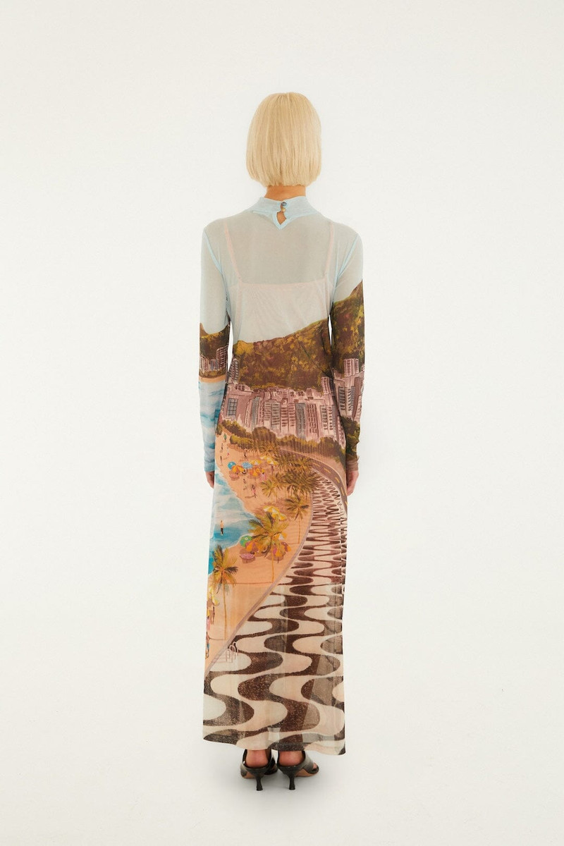 Multicolor Copacabana Beach Long Sleeve Maxi Dress 3