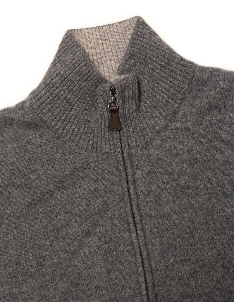 J. PRESS GREY CASHMERE FULL-ZIP CARDIGAN SWEATER - TRIM FIT outlook