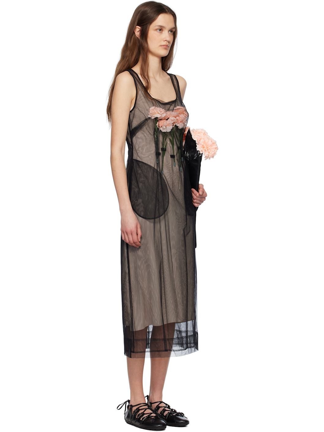 Black Carnation Dart Midi Dress - 2