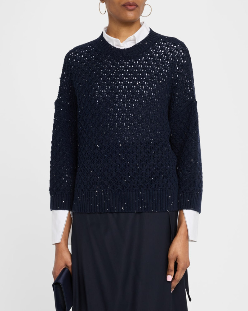 Crewneck Open-Knit Wool Sweater 4