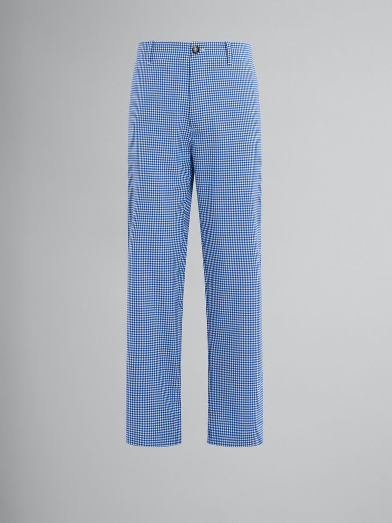 LIGHT BLUE AND WHITE WOOL BLEND GINGHAM TROUSERS 1