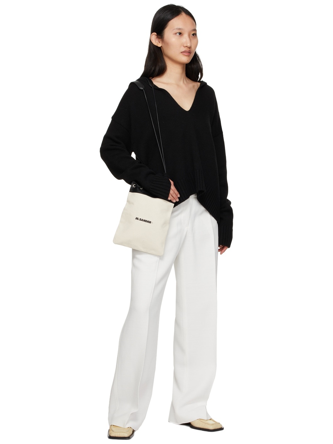 White Canvas Wide-Leg Trousers - 4