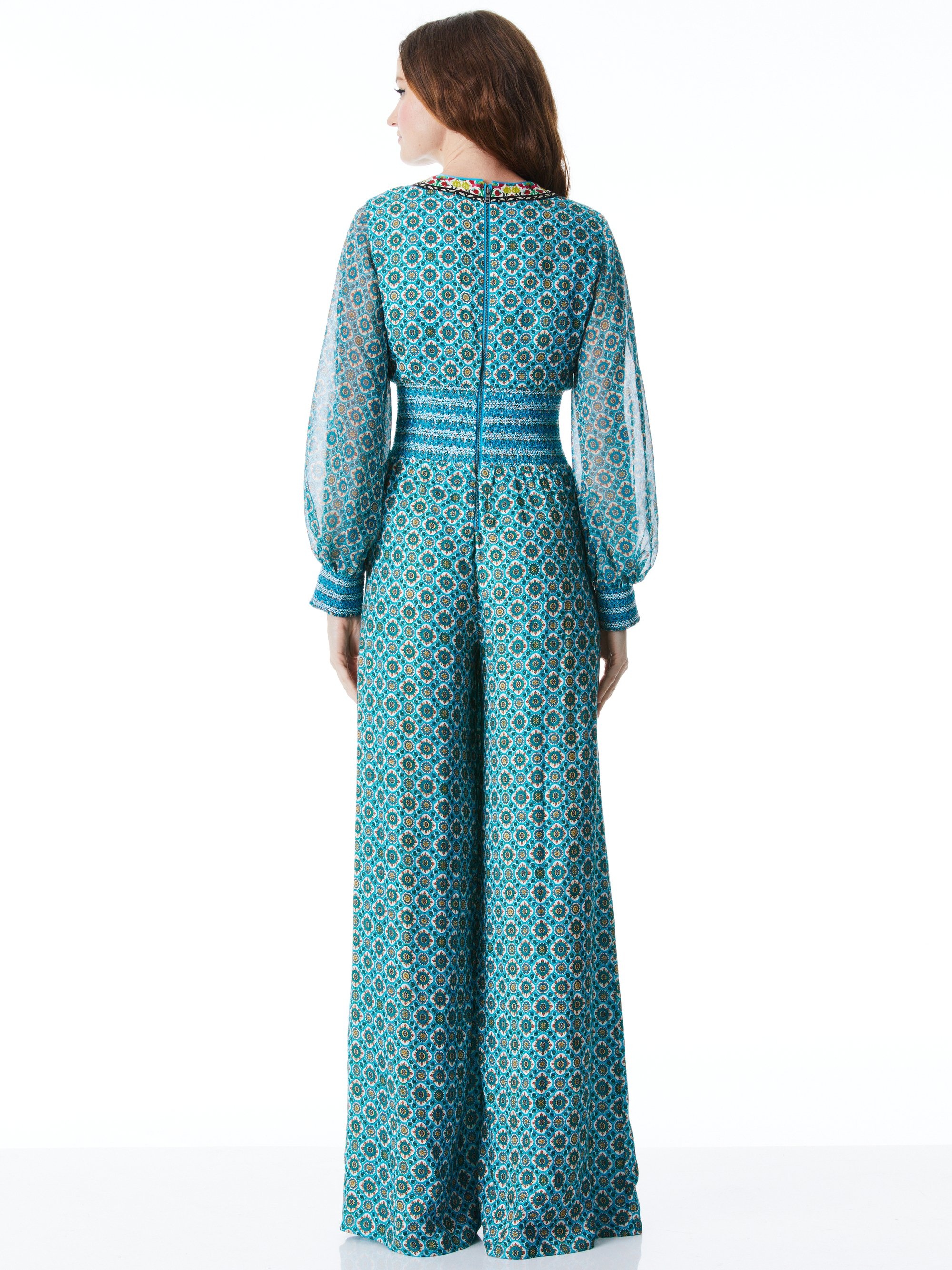 REBA SMOCKED WAIST WIDE LEG JUMPSUIT - 3