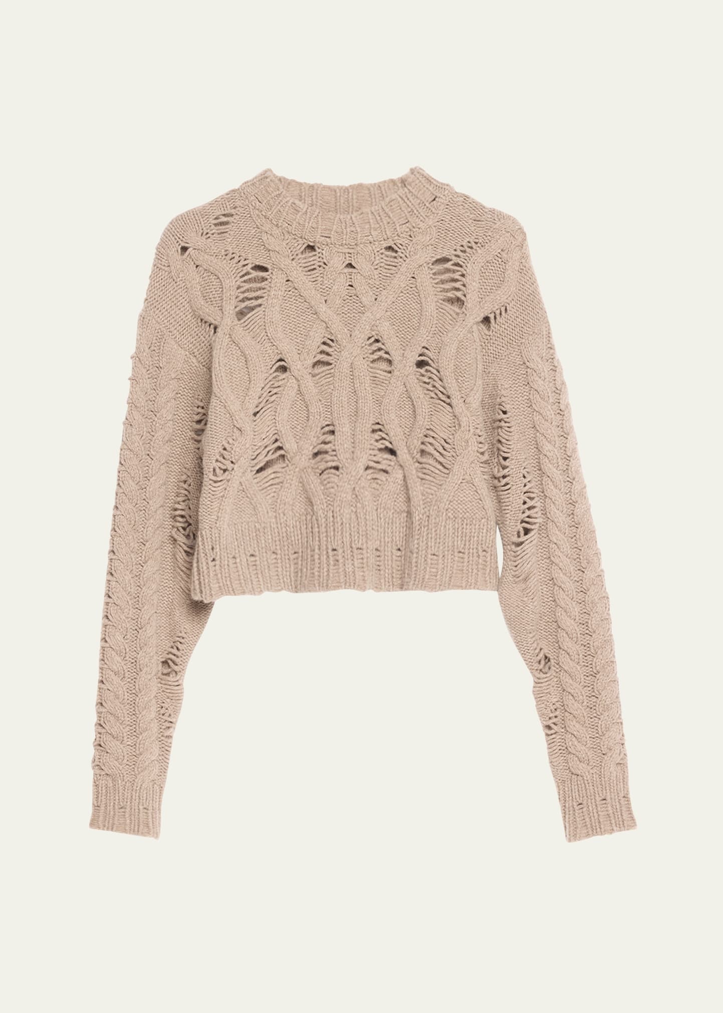 Distress Crop Cable Wool Cashmere Sweater - 1