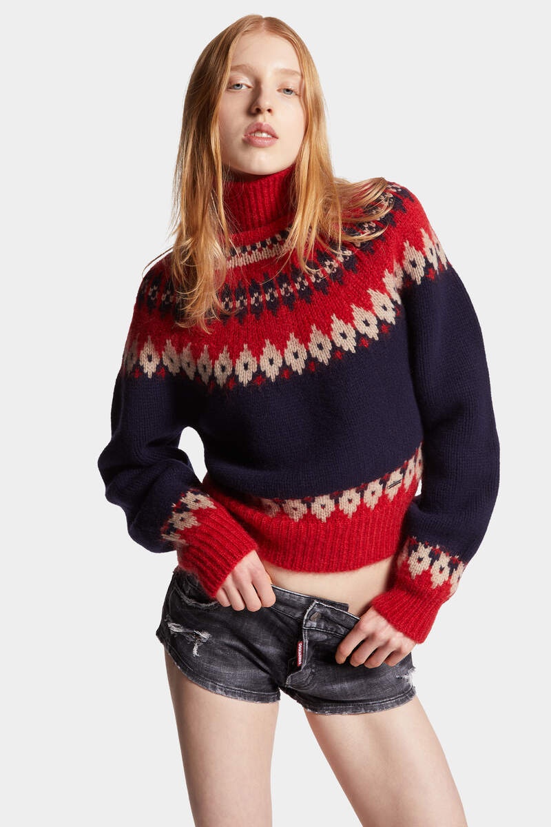 WOOL MOHAIR JACQUARDED TURTLENECK KNIT JUMPER - 3