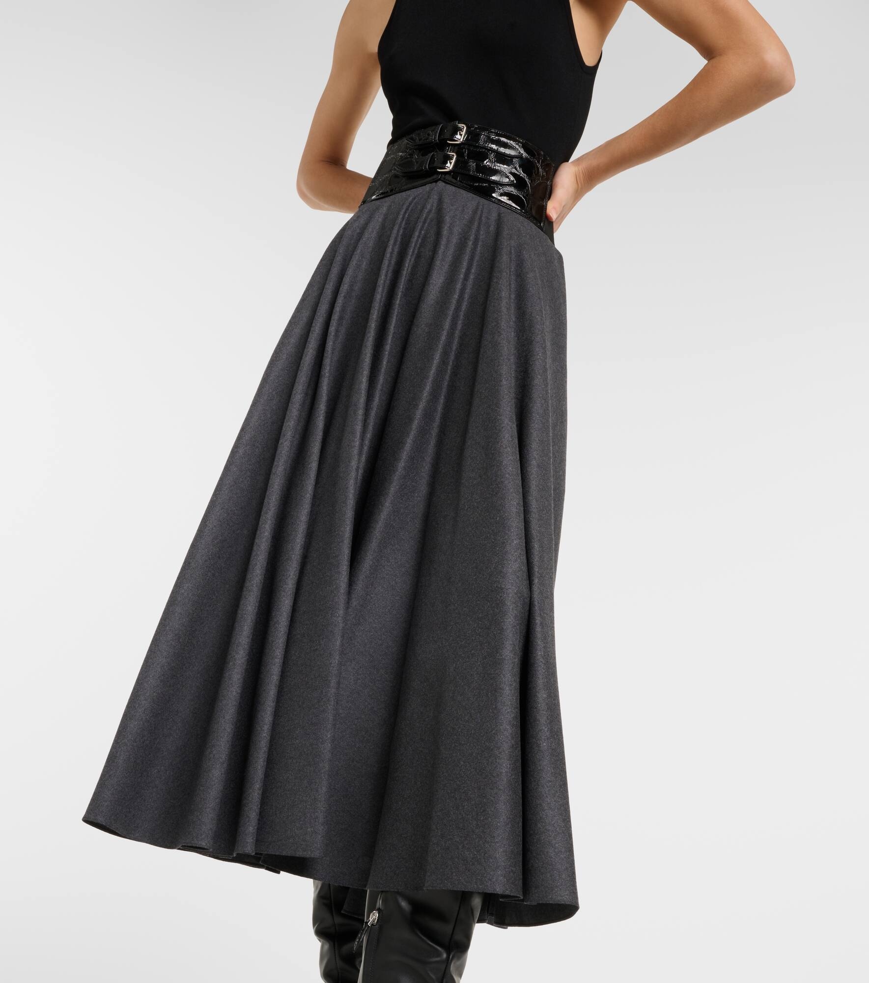 Belted high-rise virgin wool midi skirt - 6