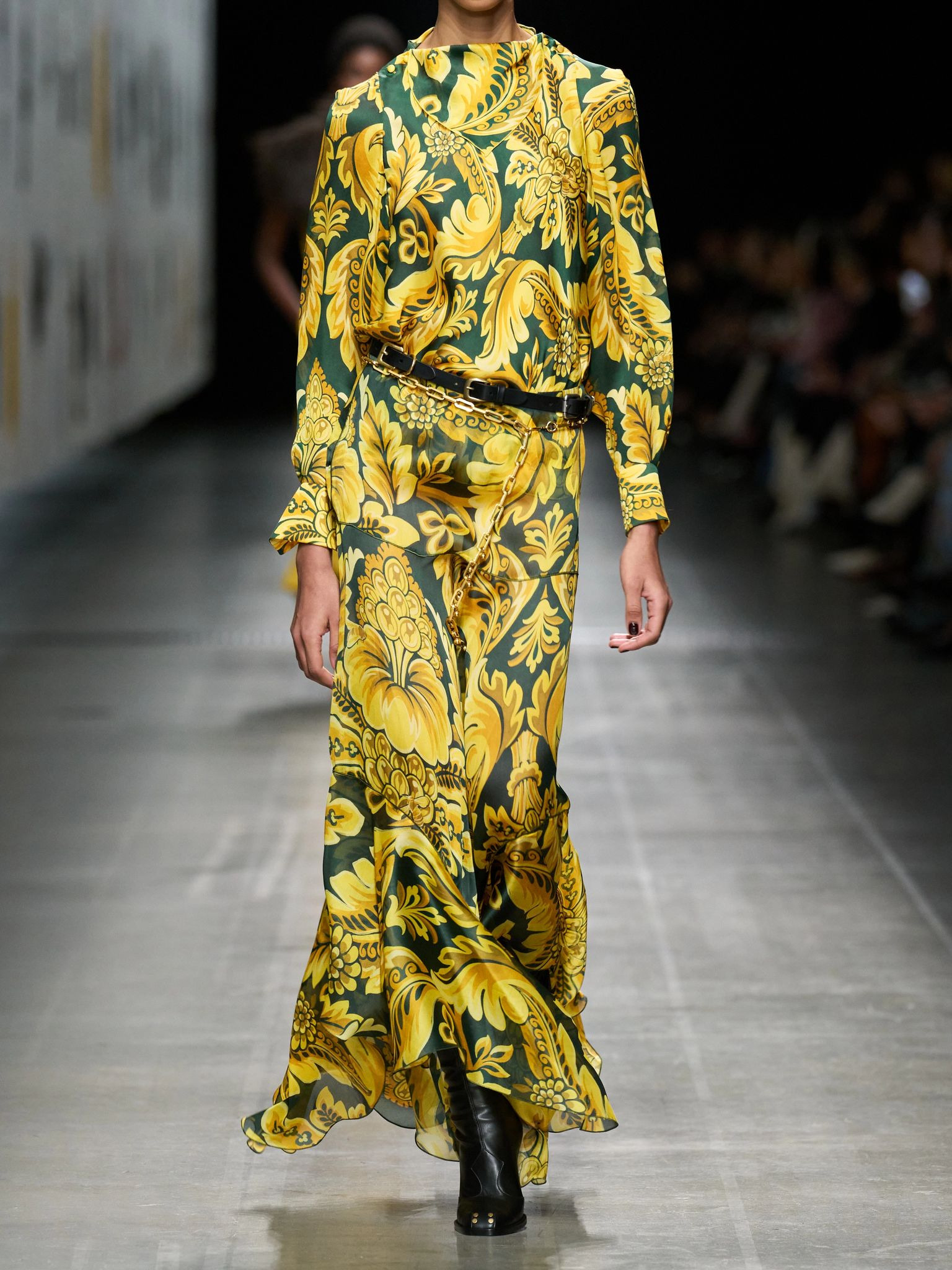 Asymmetric ruffled printed silk skirt Yellow - 4