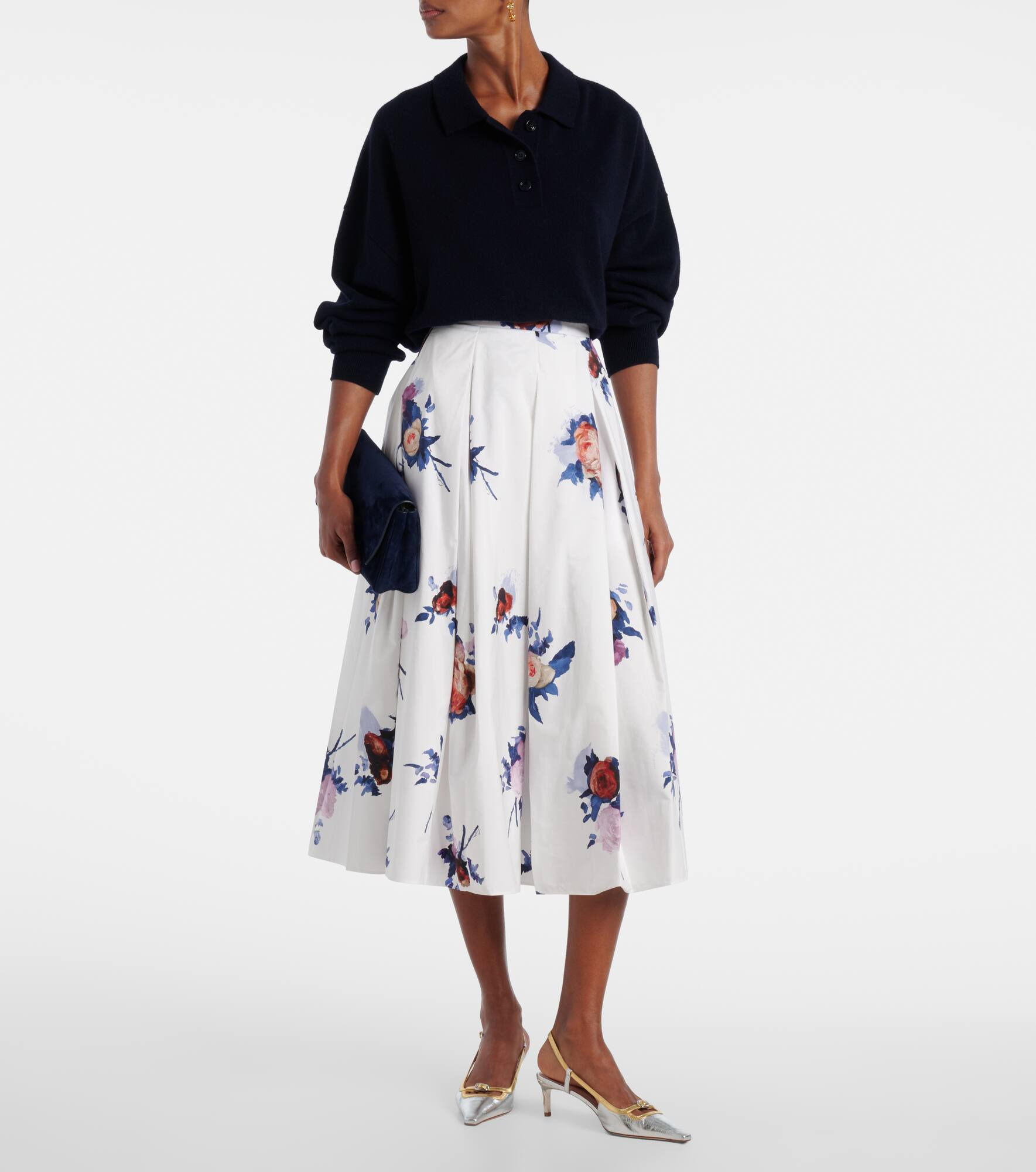 Floral cotton poplin midi skirt - 2