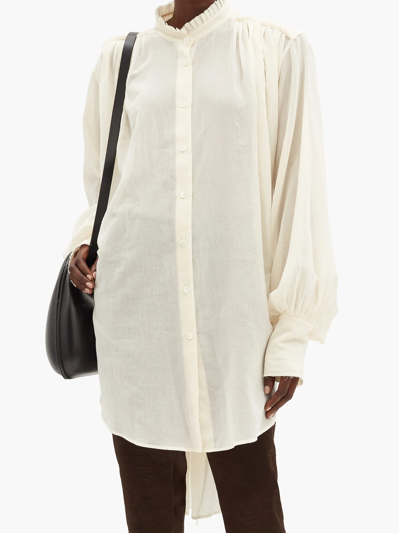 Pleated-neck cotton-gauze blouse - 5