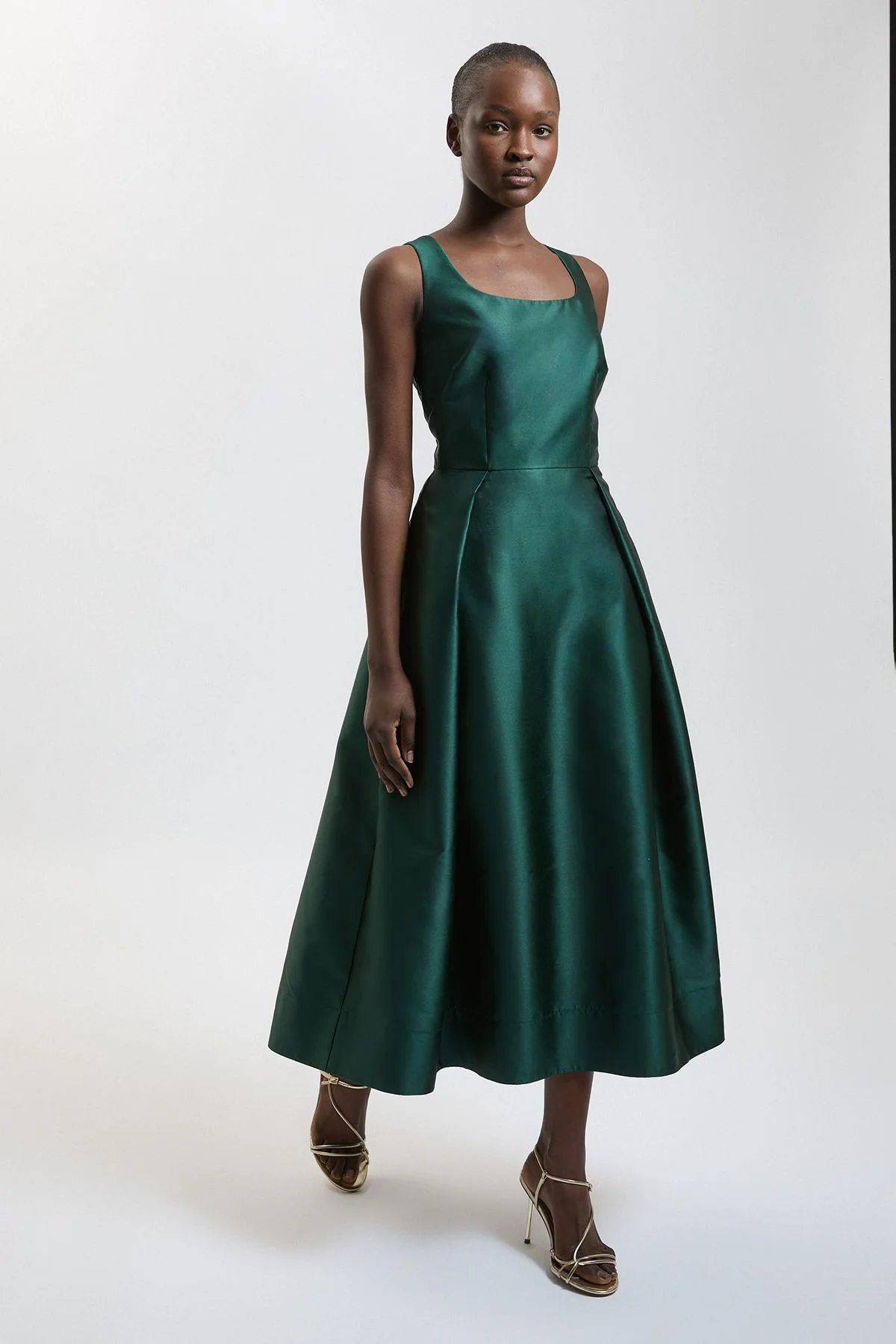 Structured Satin Full Skirted Midi Dress - 1