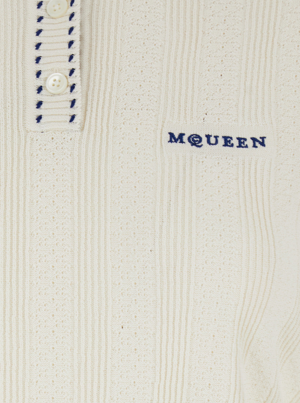 Alexander Mcqueen Women White Polo Shirt With Classic Collar And Logo Lettering Embroidery On The Fr - 3