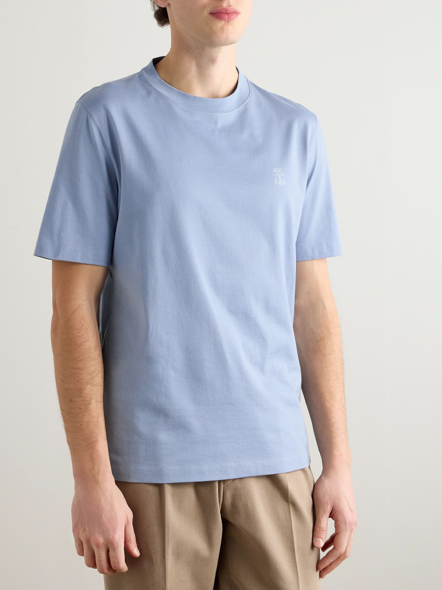 Logo-Printed Cotton-Jersey T-Shirt Blue - 3