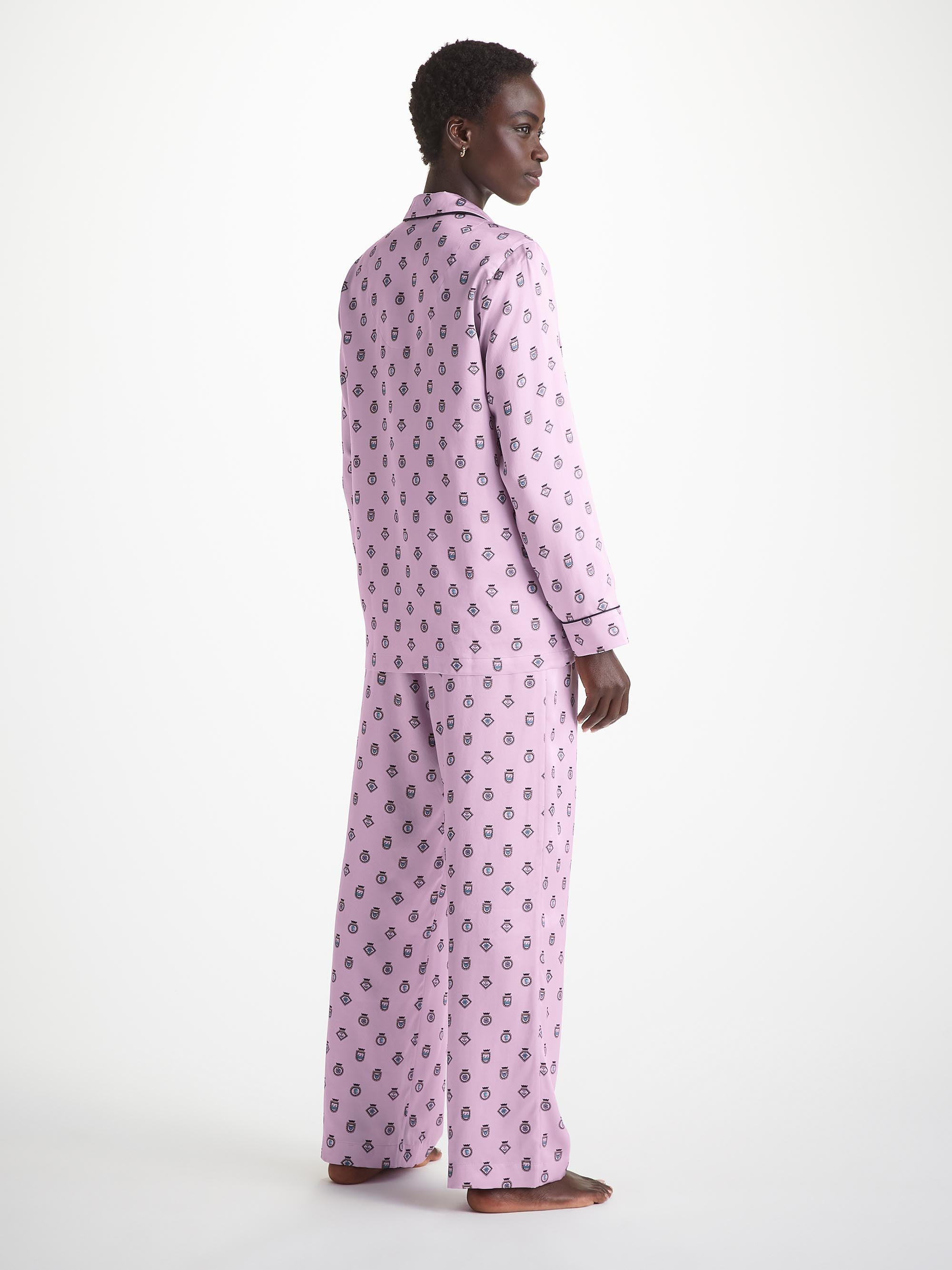 Women's Pajamas Silk Satin Lilac Badge Pattern - 5