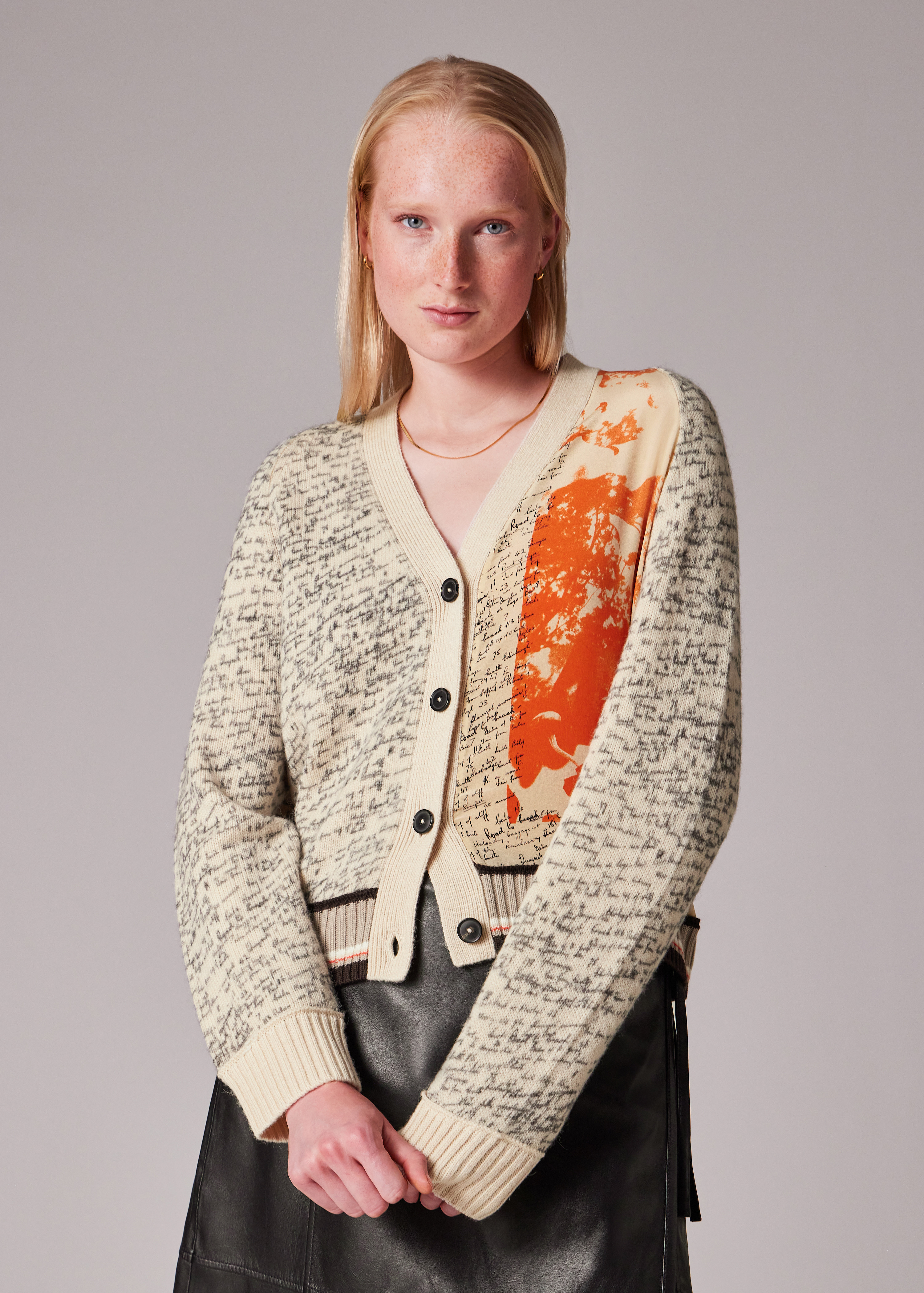 Women's Orange 'Travel Scarf' Silk Panel Cardigan - 3