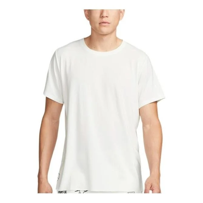 Men's Nike Yoga Dri-FIT Solid Color Back Pattern Printing Round Neck Training Sports Short Sleeve Wh - 1