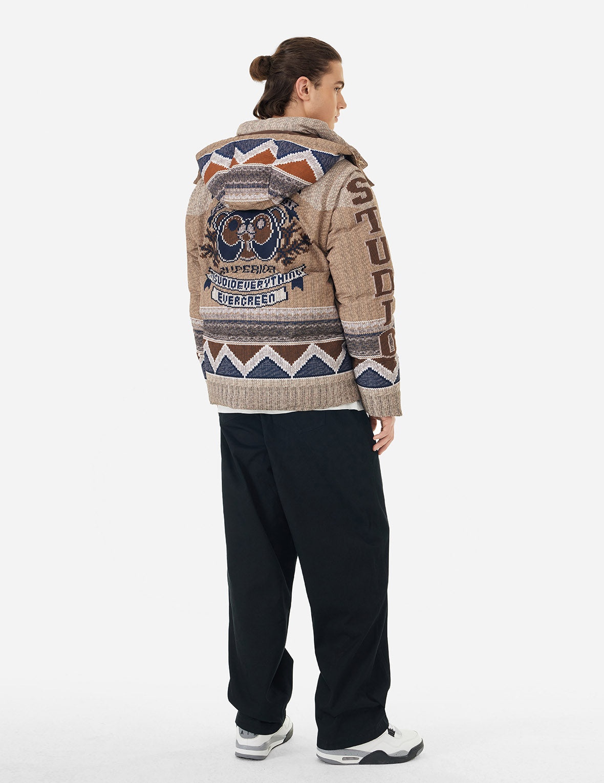 Allover Chimayo Tapestry Knit Print Regular Fit Down Jacket - 3