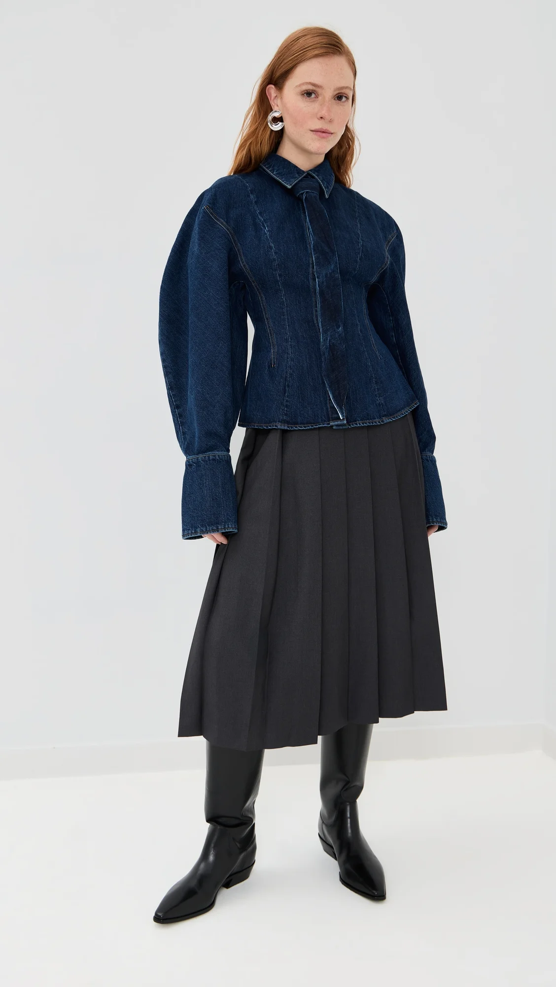 Mid Blue Puff Sleeve Shirt - 1