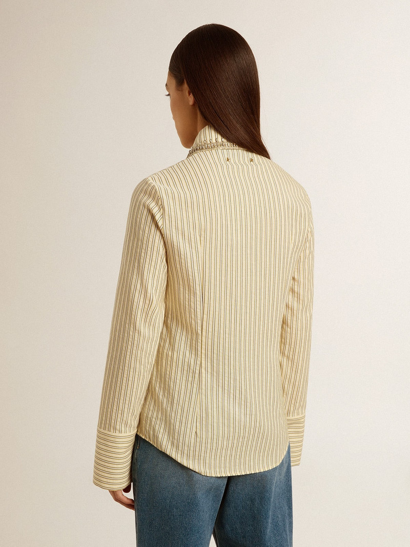 Ecru shirt with stripes and embroidered crystals 4