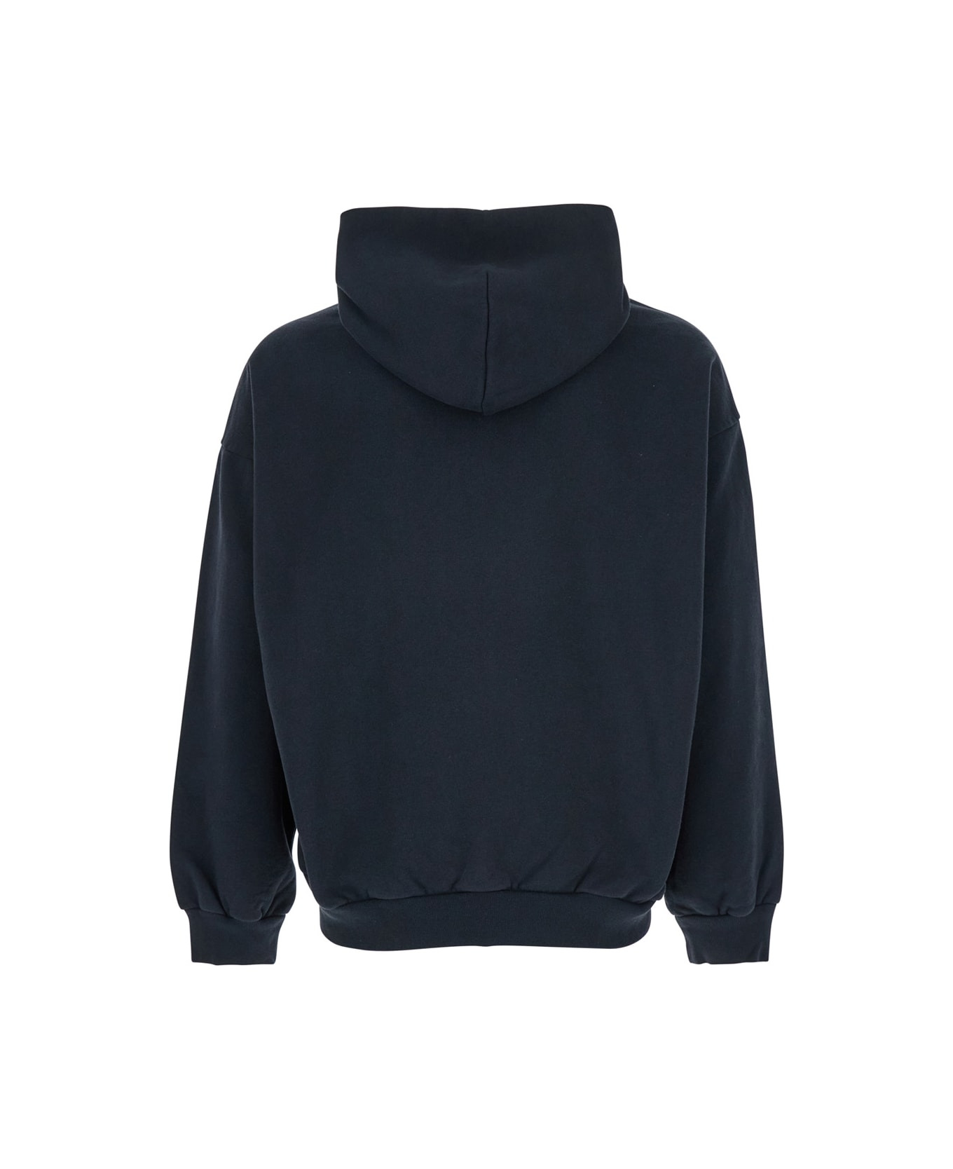 Black Hoodie With Fixed Hood And Logo Lettering On The Front In Cotton Man - 2
