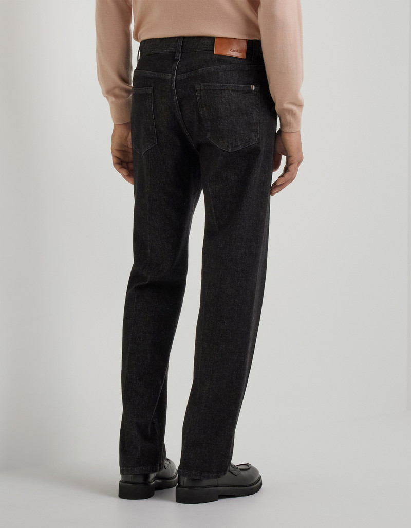 BLACK REGULAR FIT MIXED FABRIC DENIM BOOTCUT PANTS 5