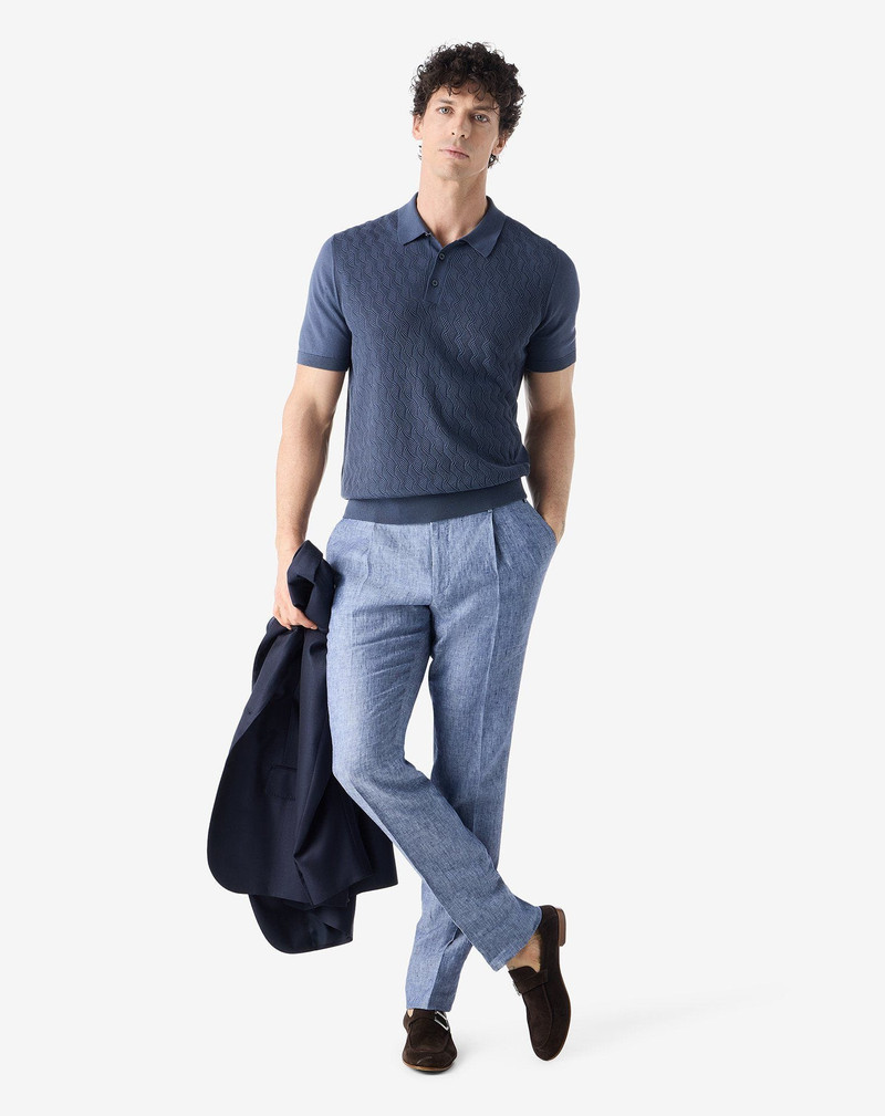 CORNELIANI Pantaloni 1 pince grigio chiaro in chambray di puro lino outlook