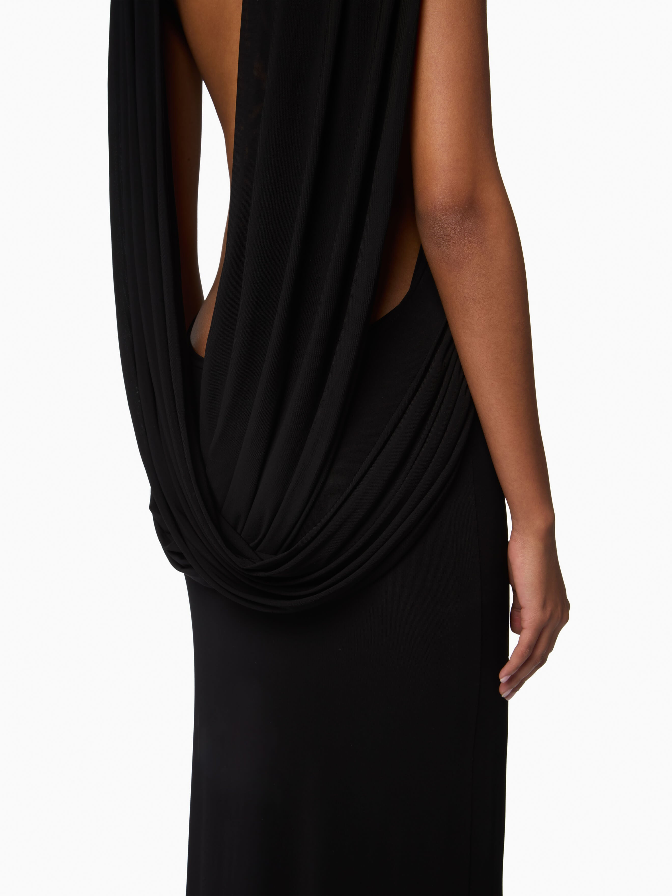 Black Long Draped Dress - 3