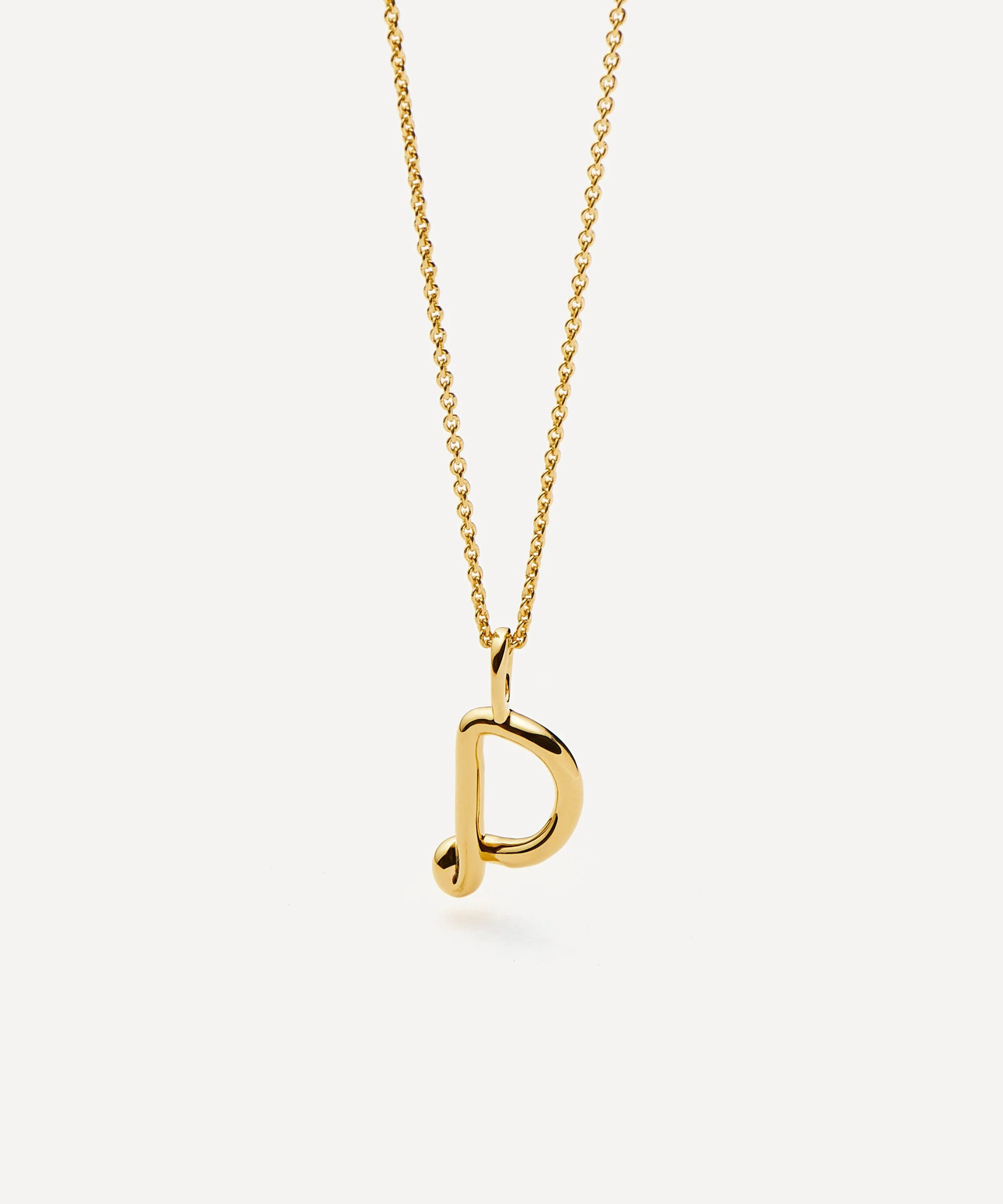 18ct Gold-Plated Vermeil Silver Curly Molten Mini D Initial Pendant Necklace - 1
