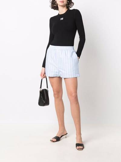 Alexander Wang logo-patch pinstripe cotton shorts outlook