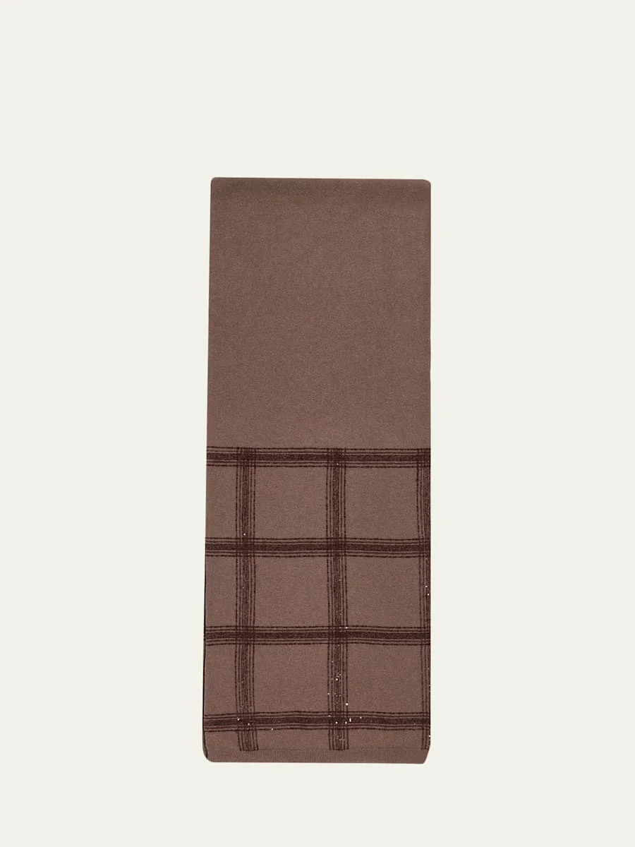 Sequined Check Wool Cashmere Scarf - 1
