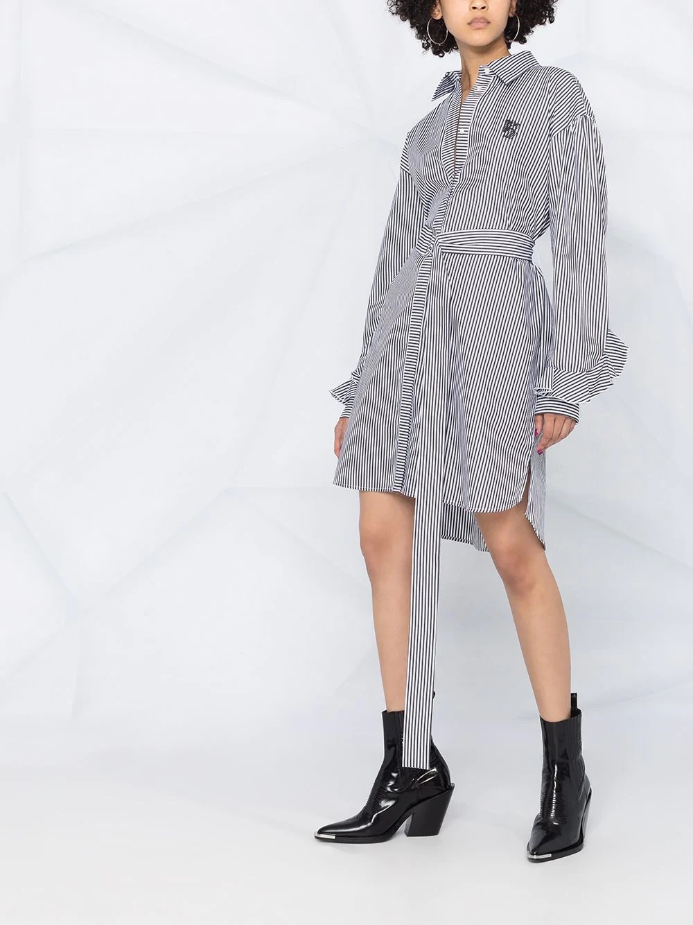 belted stripe shirt dress - 6