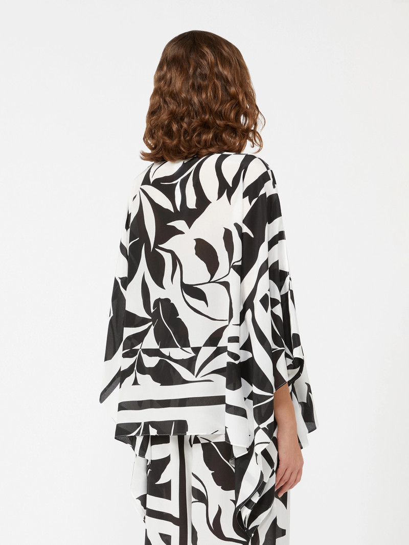 TAMBUTO Printed silk poncho - BLACK 4