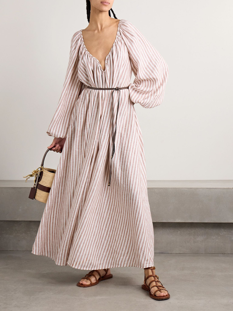 Zimmermann Cascadian oversized belted striped linen maxi dress Light brown outlook
