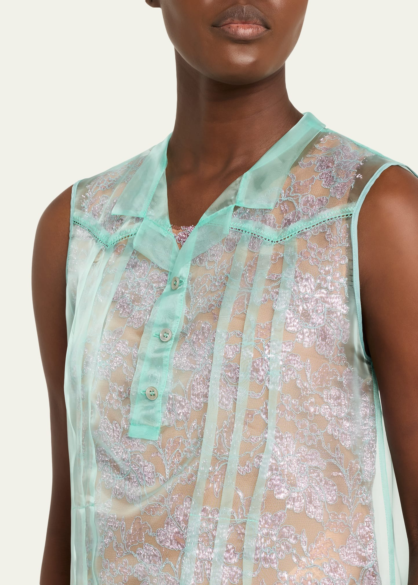 Sleeveless Metallic Lace Layered Shirtdress - 5
