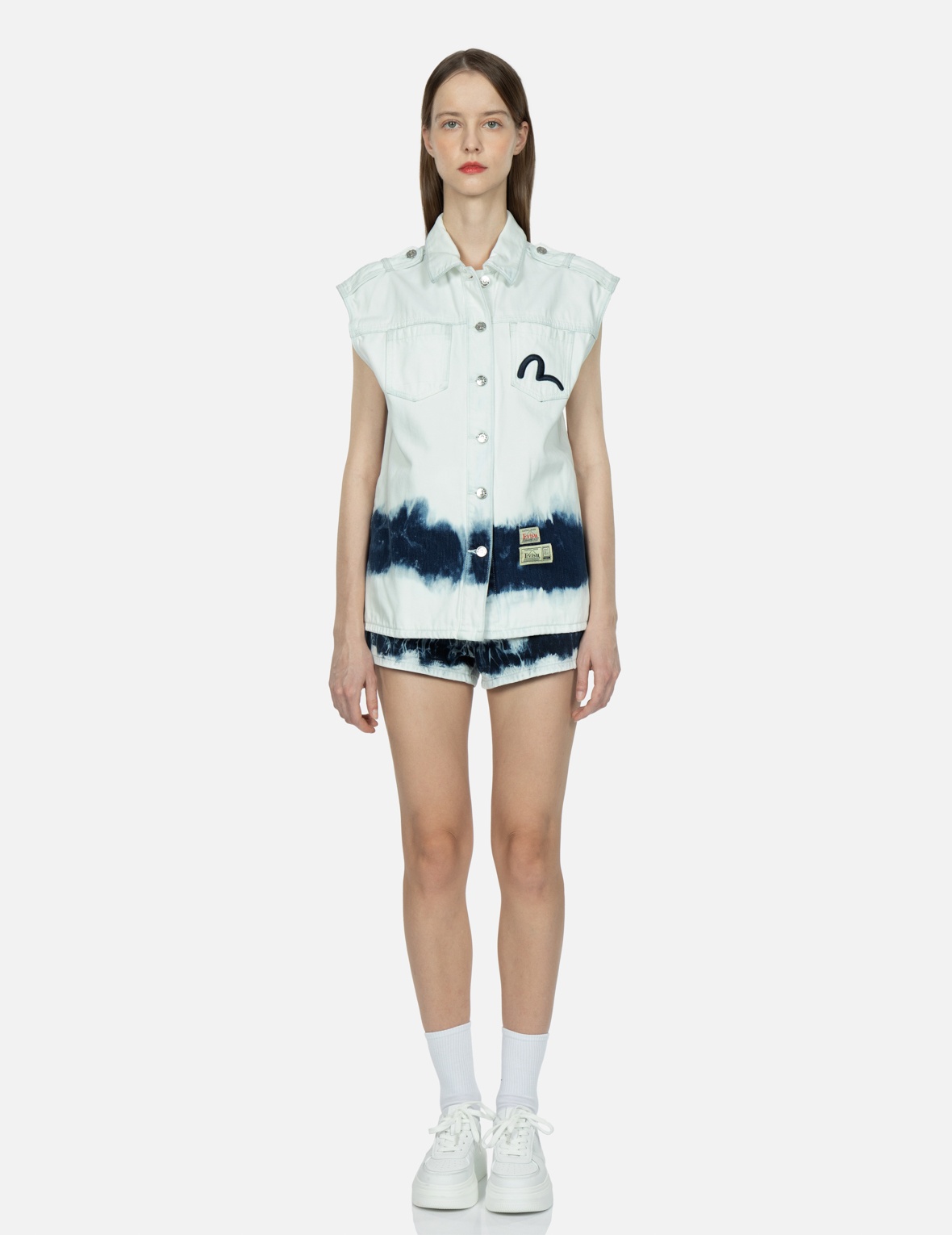 SEAGULL EMBROIDERY TIE-BLEACH DENIM VEST JACKET - 5