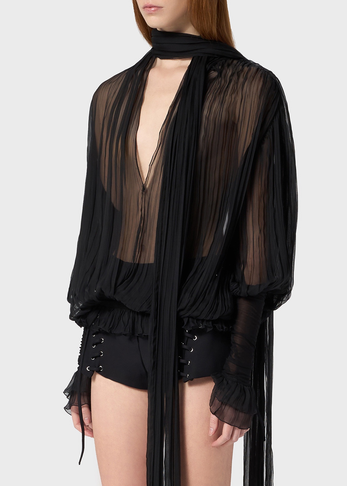 PLEATED BLOUSE IN SILK CHIFFON - 5