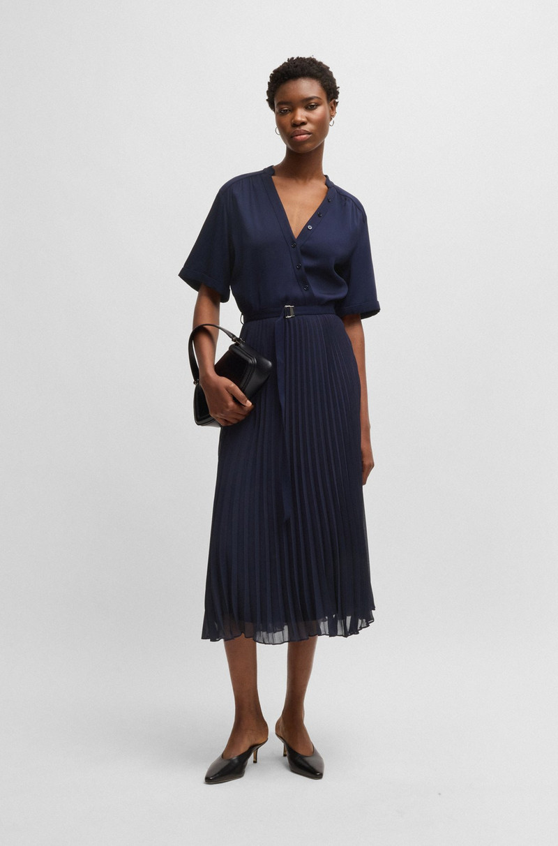 BOSS BELTED DRESS WITH PLISSÉ SKIRT outlook