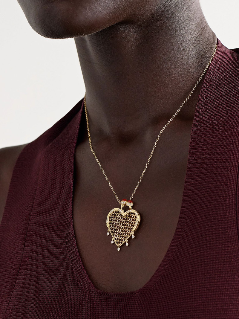 Yvonne Léon Minaudière Coeur 9- and 18-karat gold, agate and diamond necklace Gold outlook