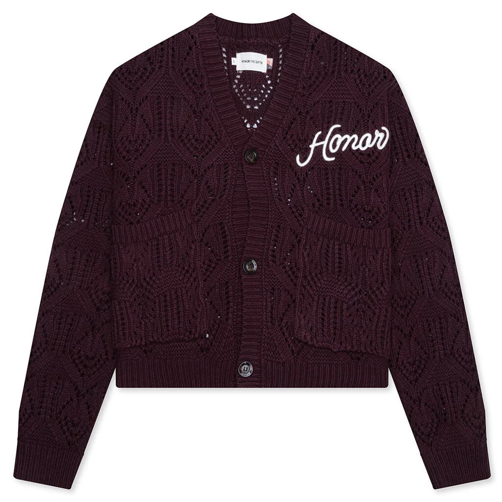 CABLE CARDIGAN - BERRY - 1