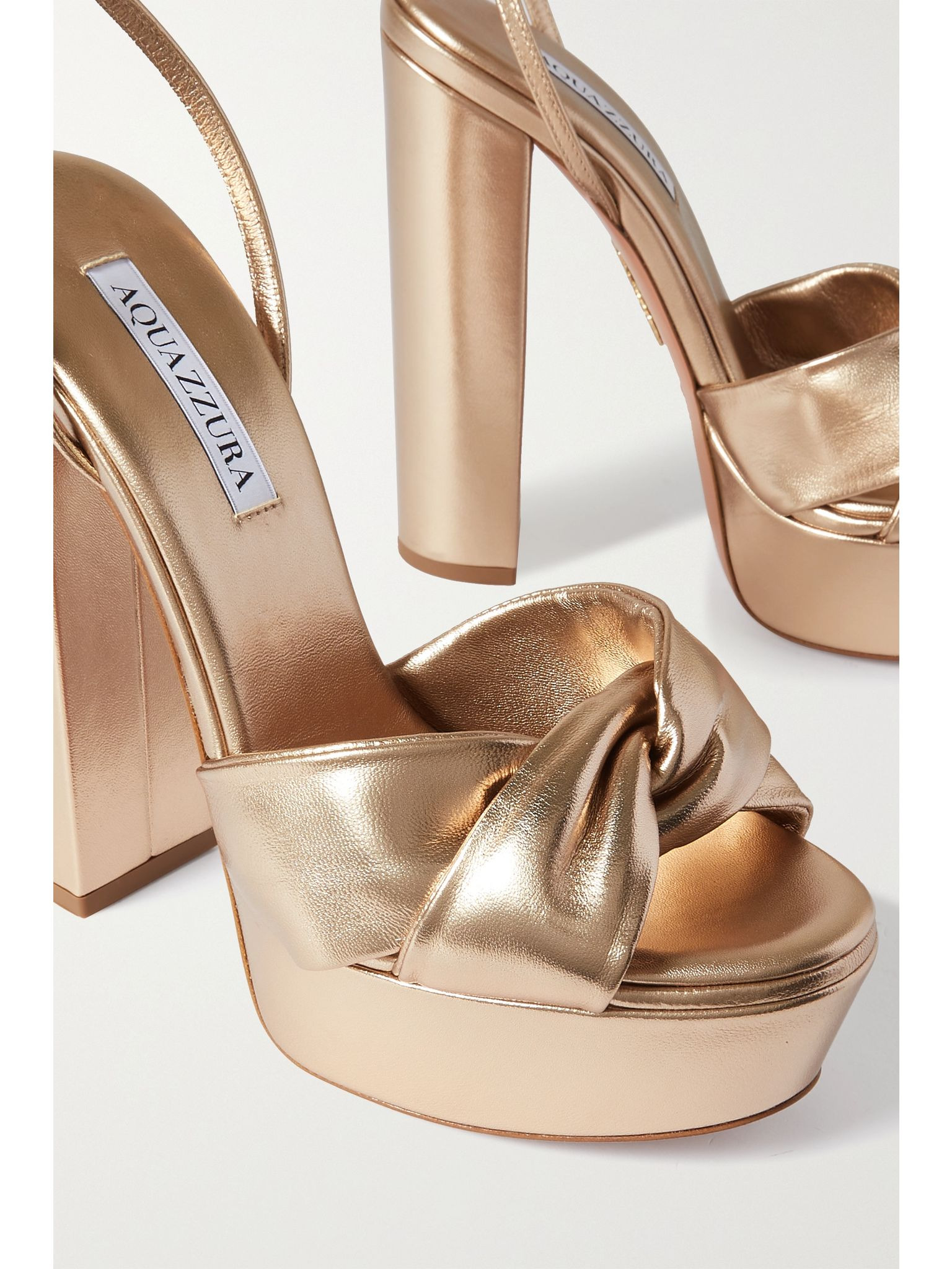 Olie Plateau 140 knotted metallic leather platform sandals Blush - 4