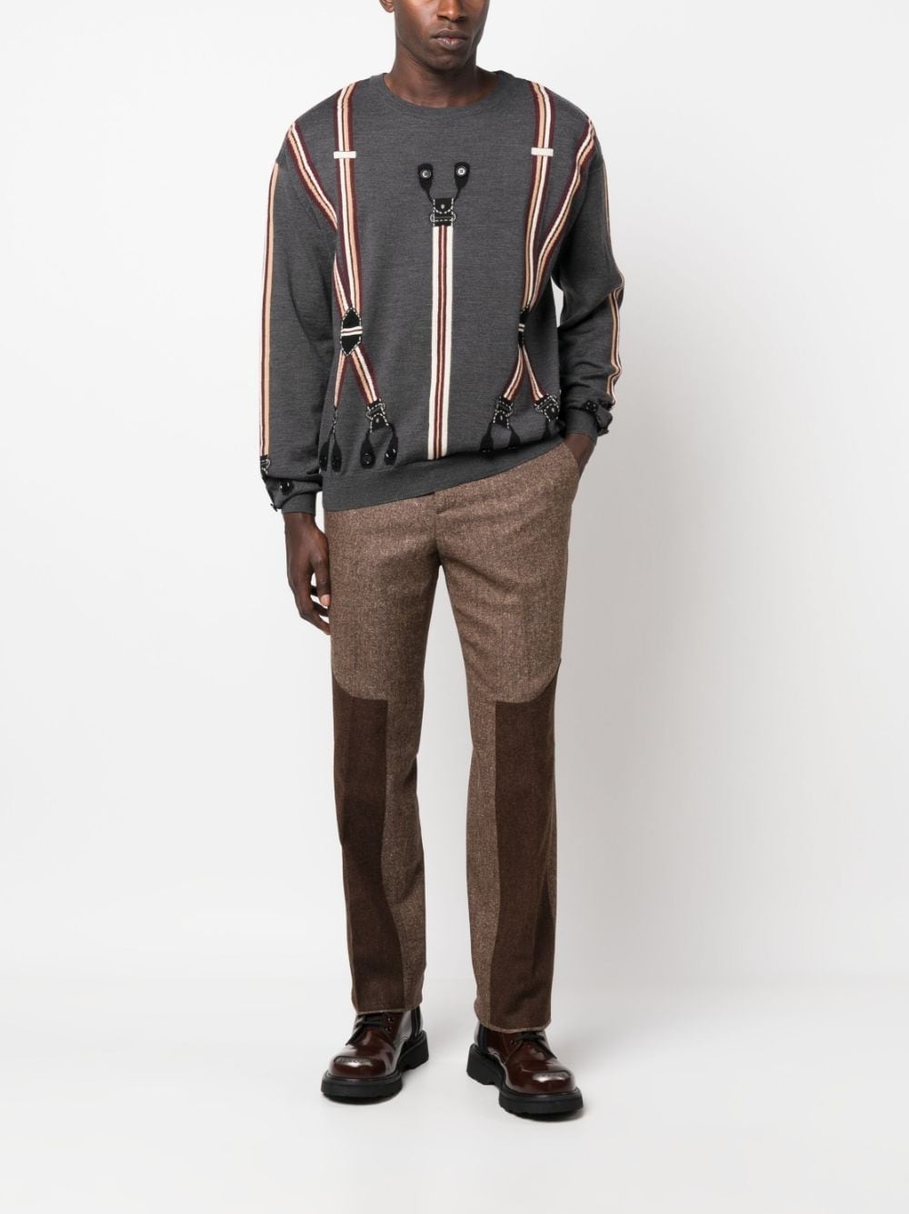 suspenders-print virgin wool jumper - 2
