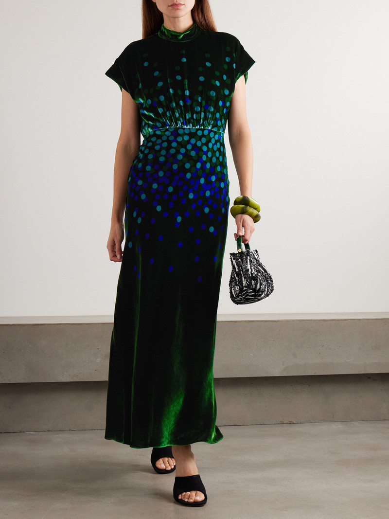 SALONI Fabienne Gathered Printed Velvet Midi Dress outlook