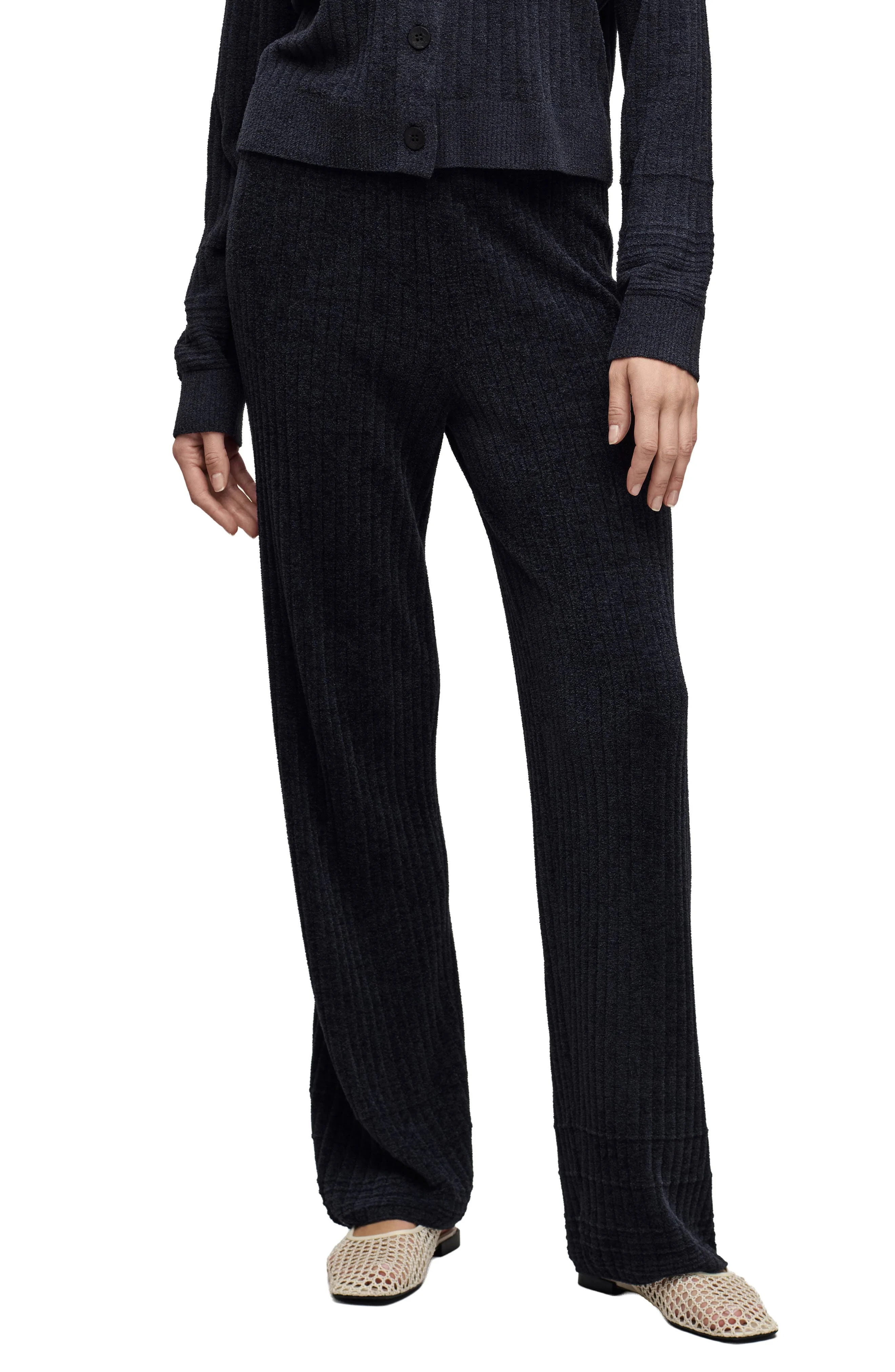 barefoot dreams CozyChic® Ultra Lite® Textured Hem Ribbed Pants in Black - 1