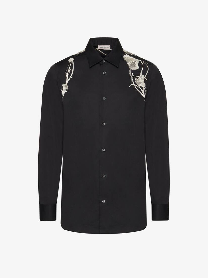 Men's Pressed Flower Harness Shirt in Black - 2
