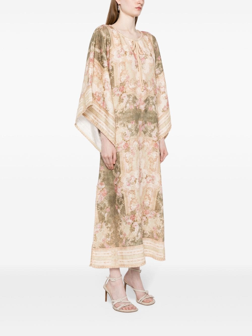 floral-print linen maxi dress - 3