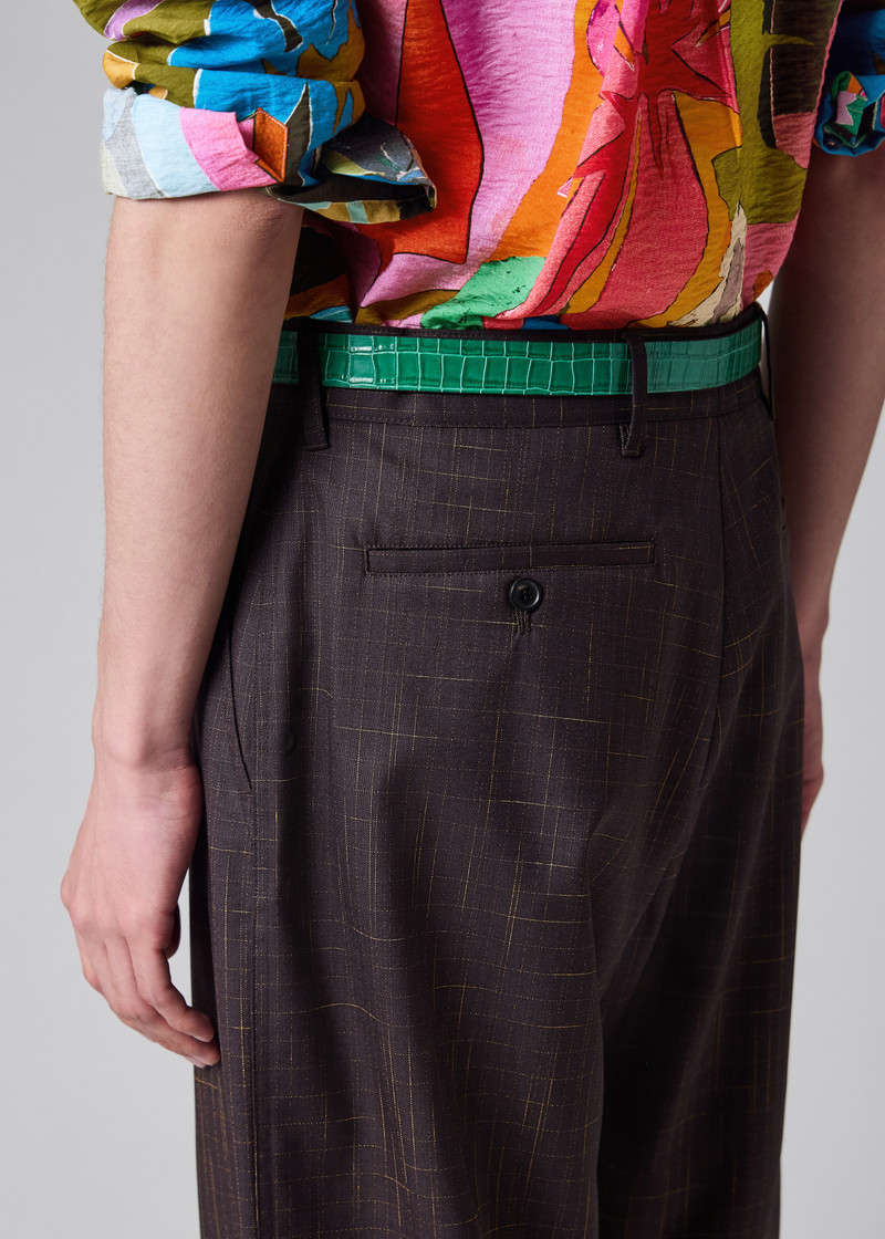 Relaxed-Fit Aubergine Wool Check Trousers 12
