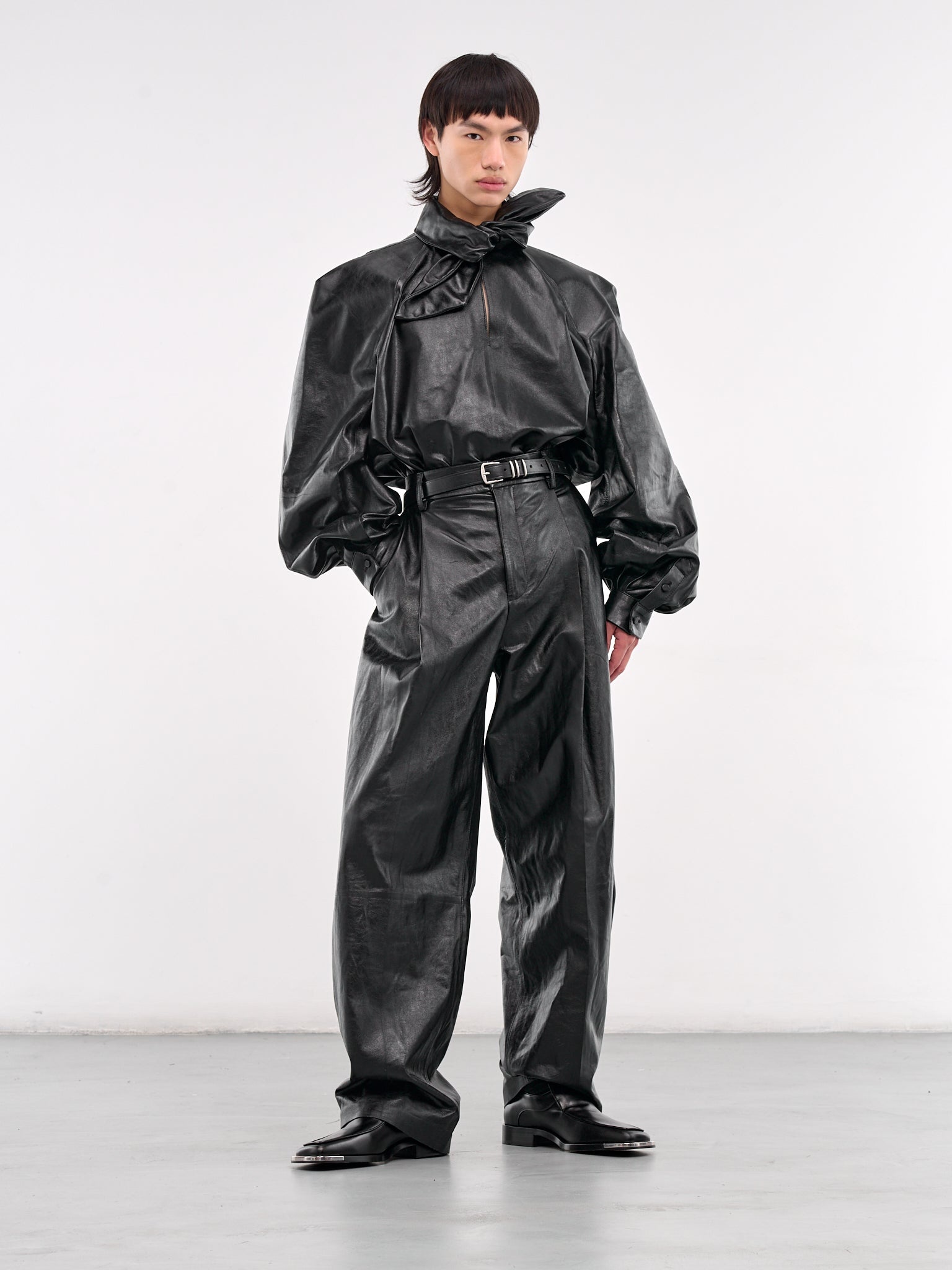 Oversized Faux Leather Shirt - 6