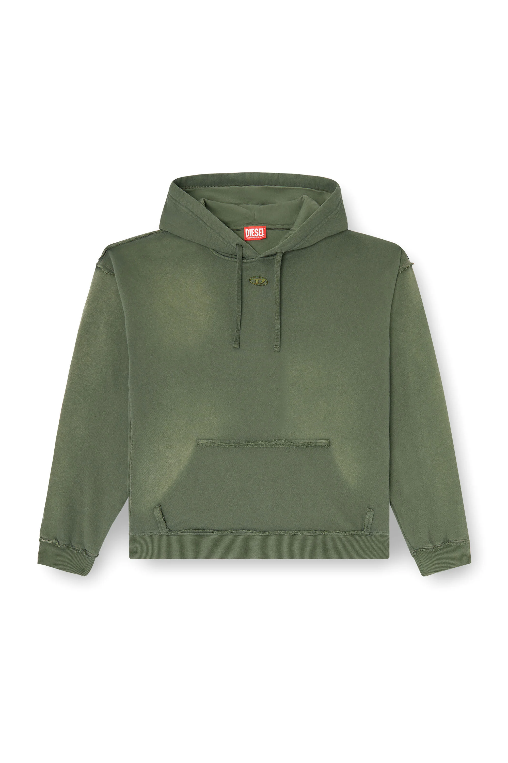 FADED COTTON HOODIE WITH FRAYED DETAILS - 1