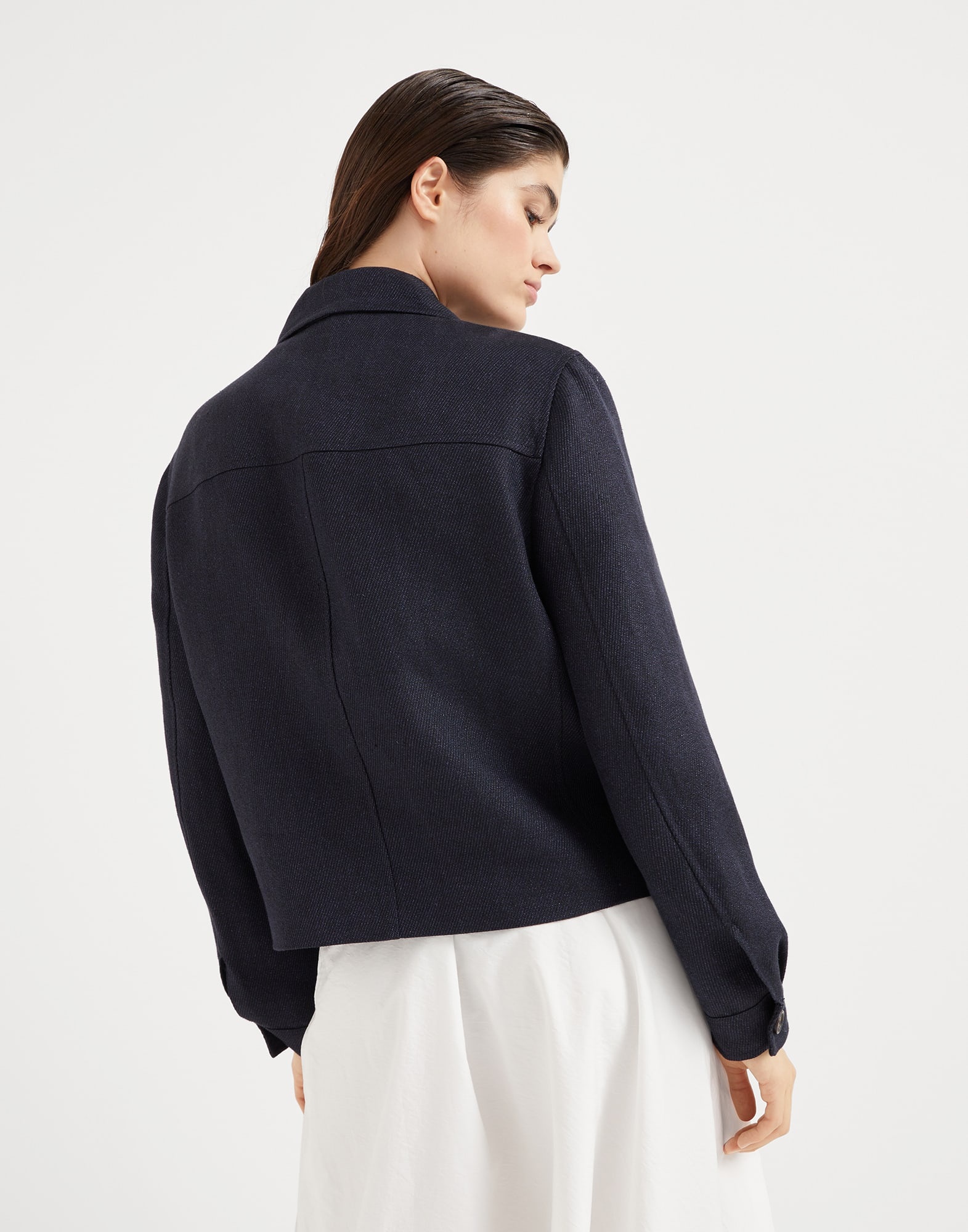Linen cover cropped pea coat with monili - 2