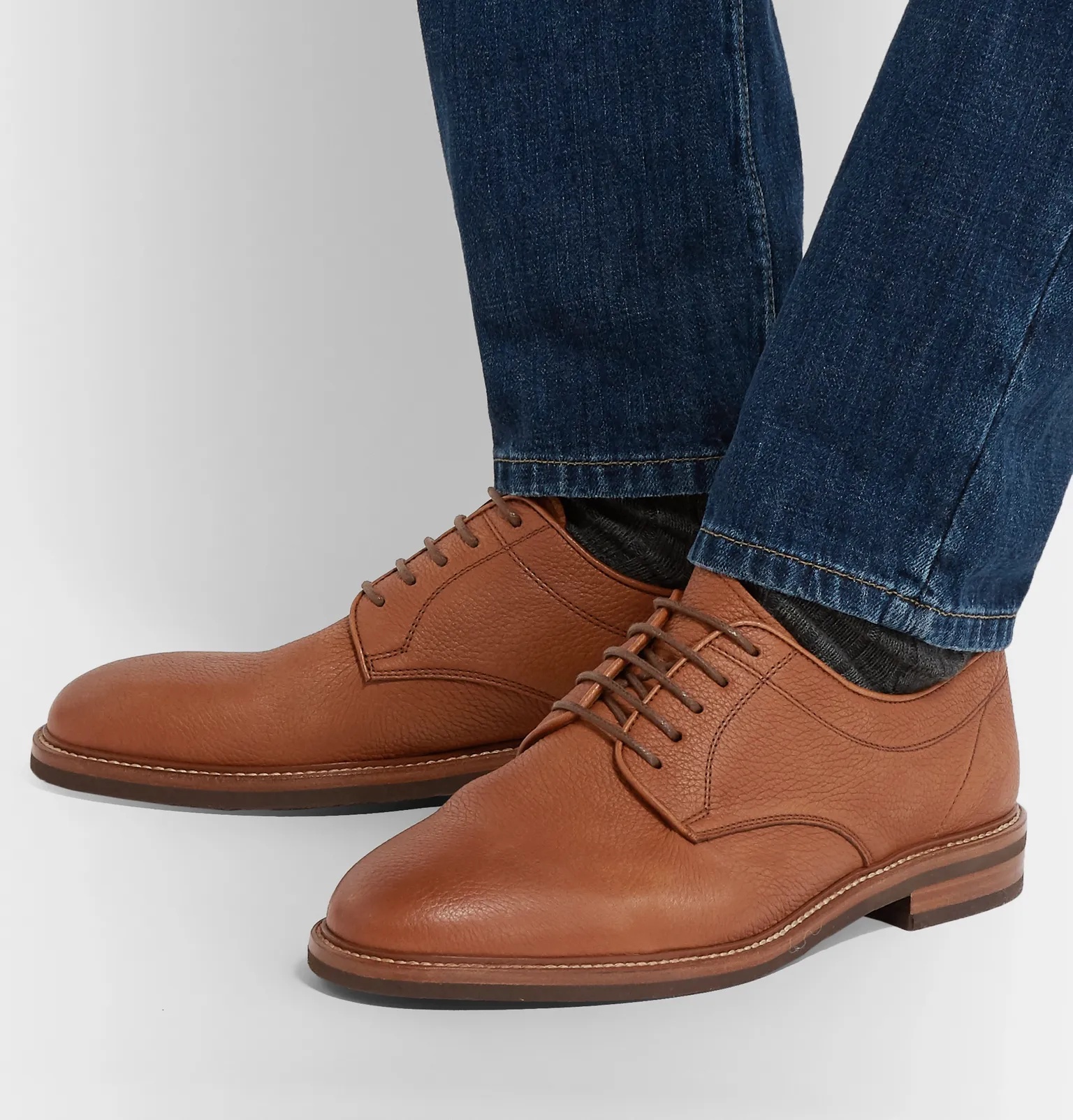 Pebble-Grain Leather Derby Shoes - 5