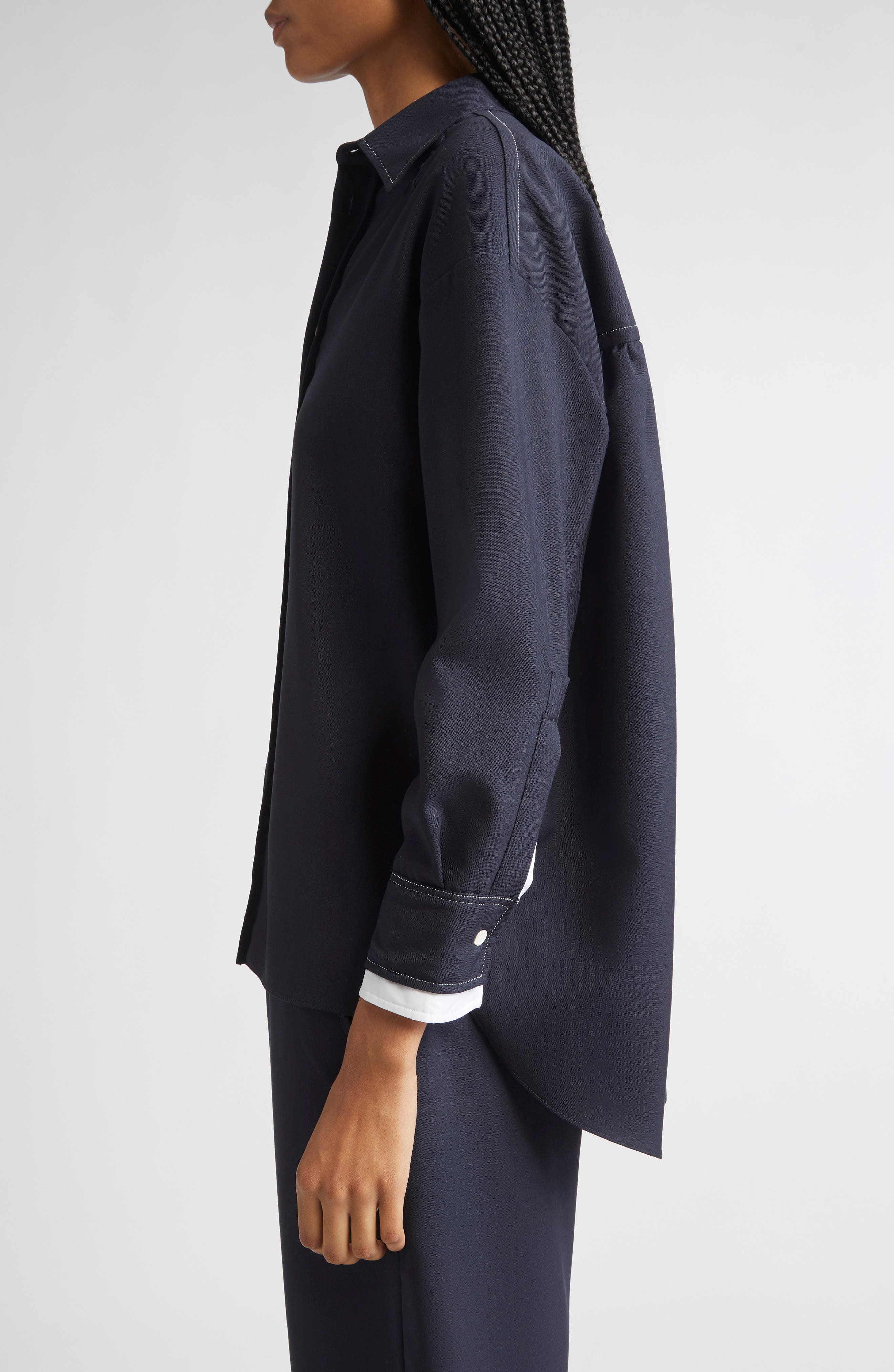 Marni Oversized Virgin Wool Button-Up Shirt in 00B99 Blue Black at Nordstrom - 4